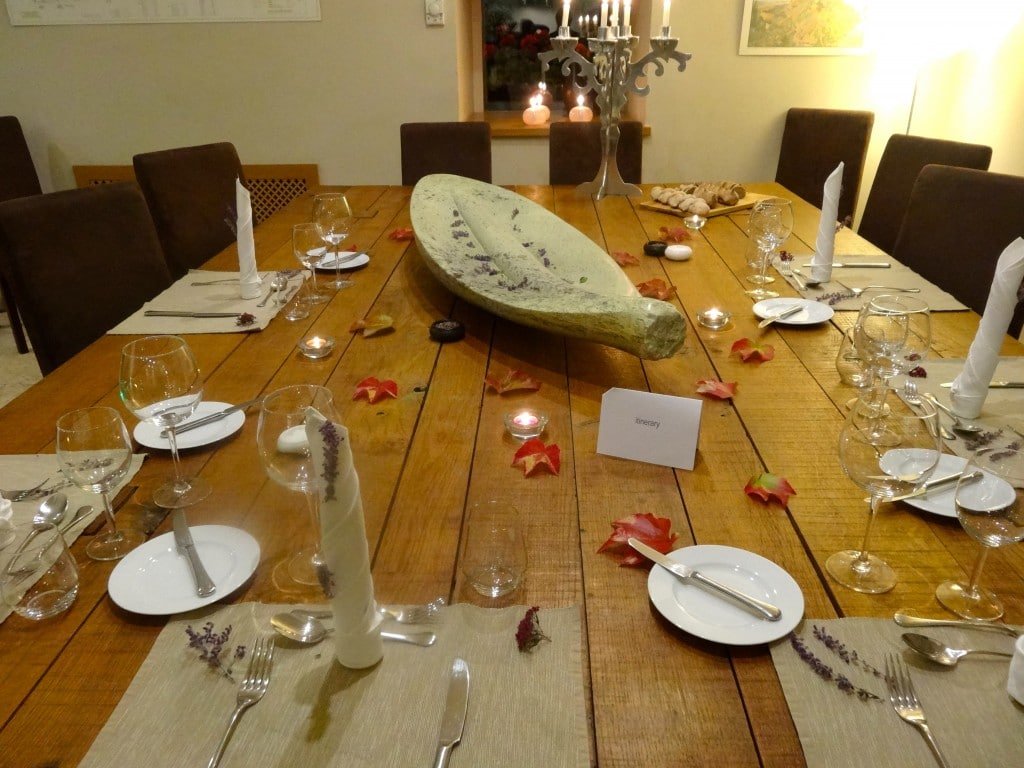 Table set for dinner at La Ferme de la Lochère Photo by Maurie O'Connor