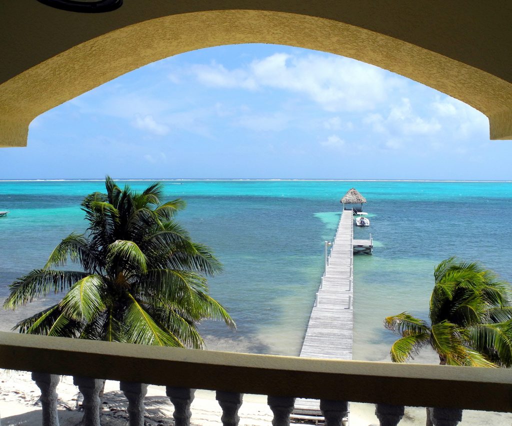 View of Caribbean from balcony, Pelican Reef Resort
