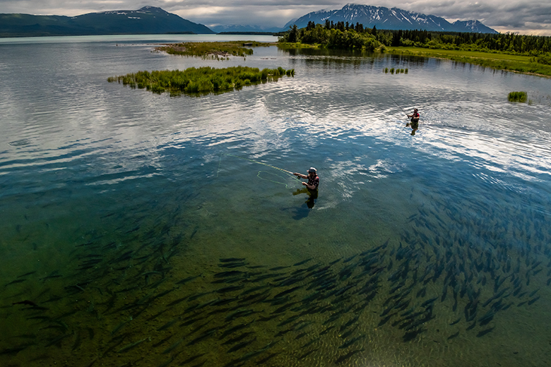 Alaskan Landscape with fly fisherman
