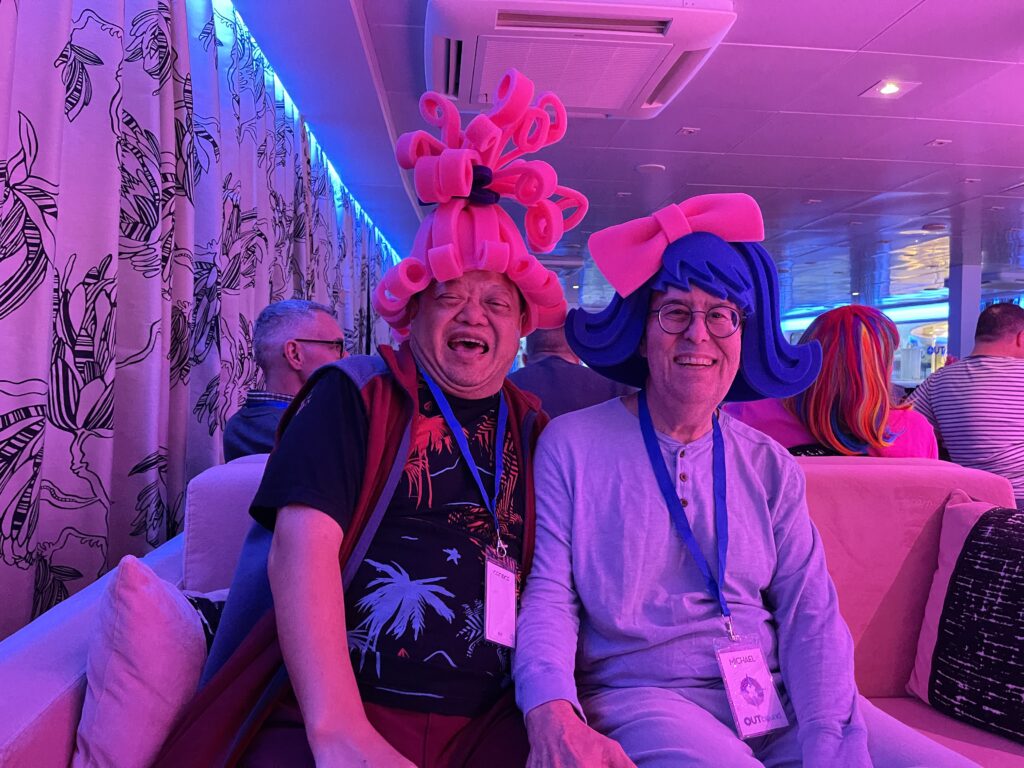 Two men smiling while having fun