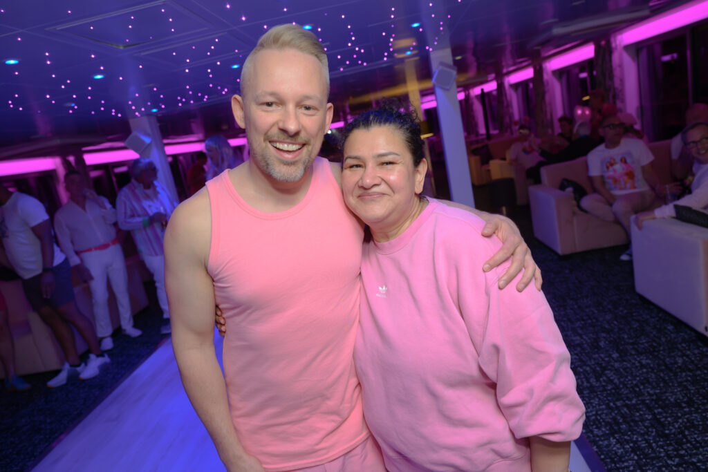 Josh and Mary in Paris, wearing pink