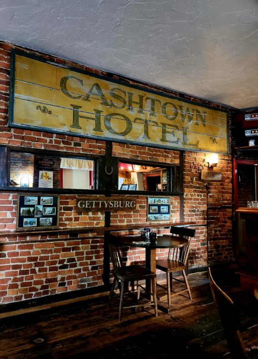 Table and signage from original Cshtown Hotel.