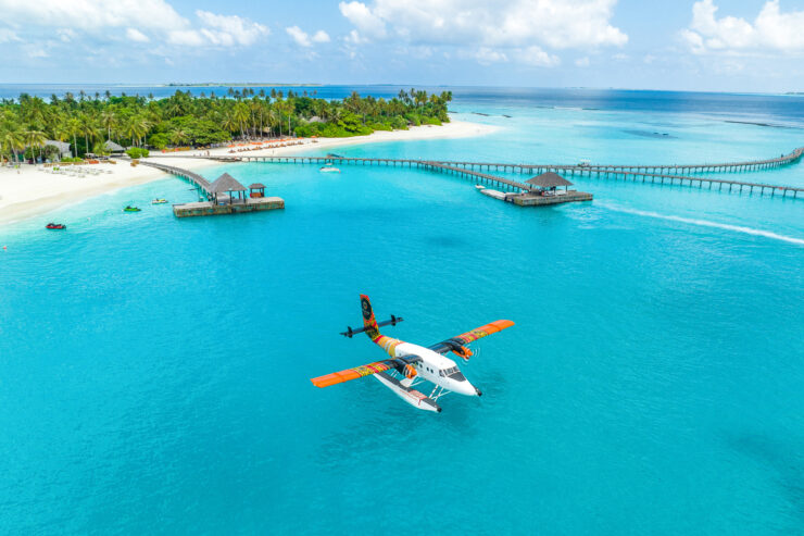 Seaplanes are an important means of transportation at Sun Siyam resorts