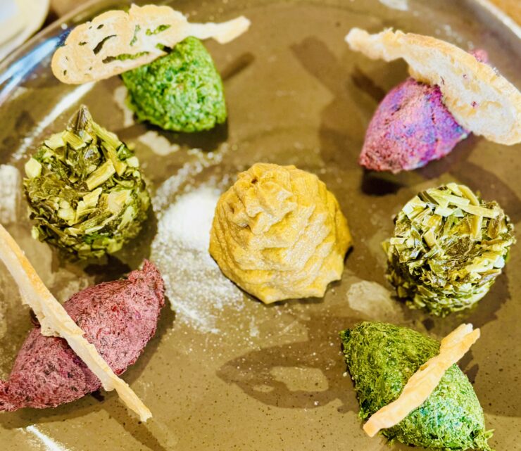 Colourful vegetable pkhali, assorted vegetables with walnut