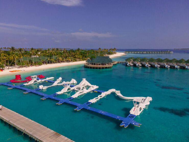 Siyam world is a water playground with challenges overseen by their beautiful overwater villas with slides