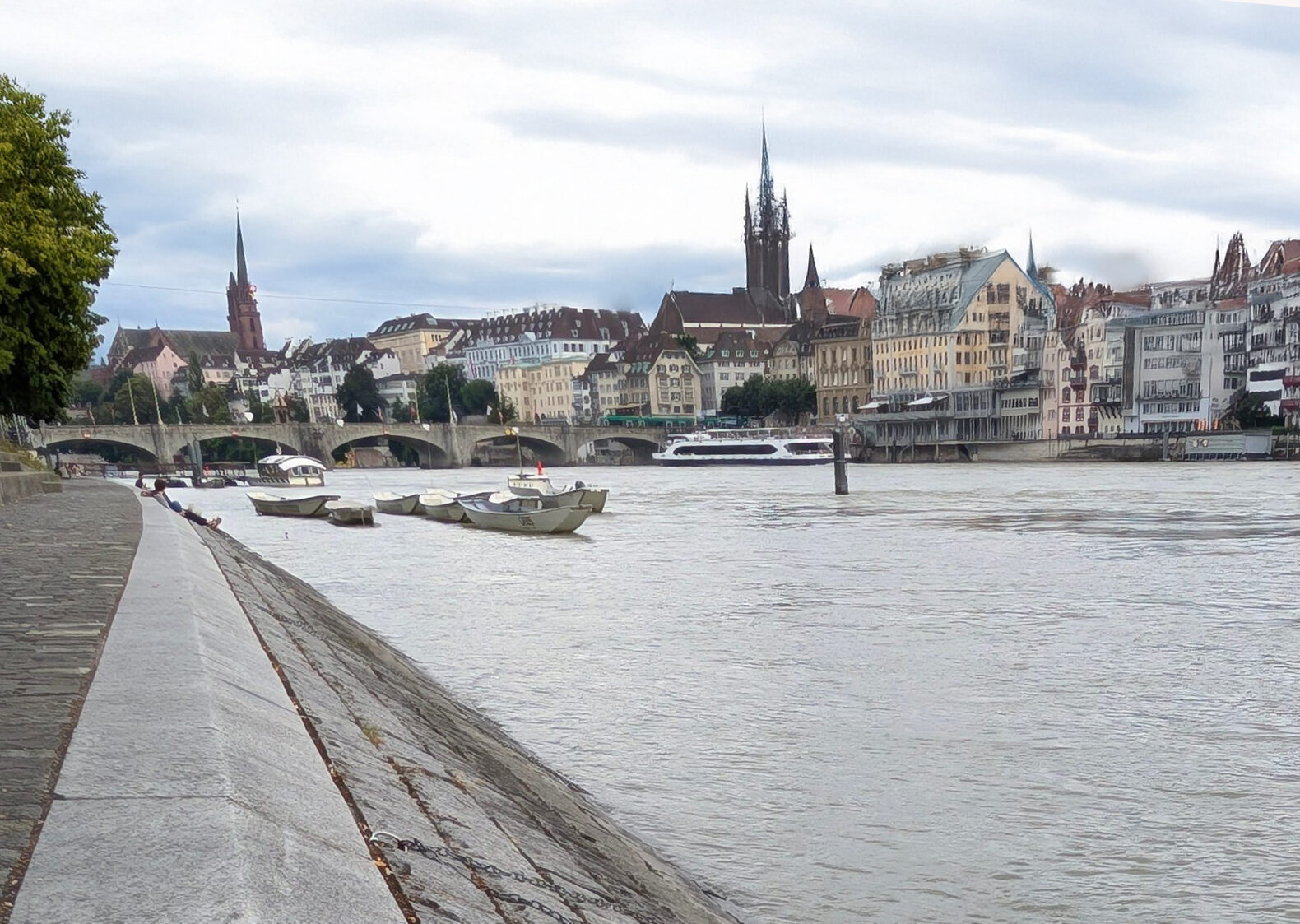 Rhein River with wall in Basel Switzerland