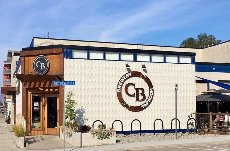 Cannery Brewing taproom in Penticton, BC with logo and outdoor patio.