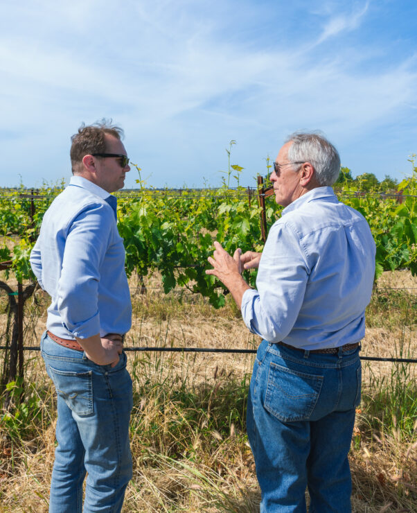 Daniel Fitzgerald and Ridgely Evers at AVIVO Ledbetter Vineyard in Lodi