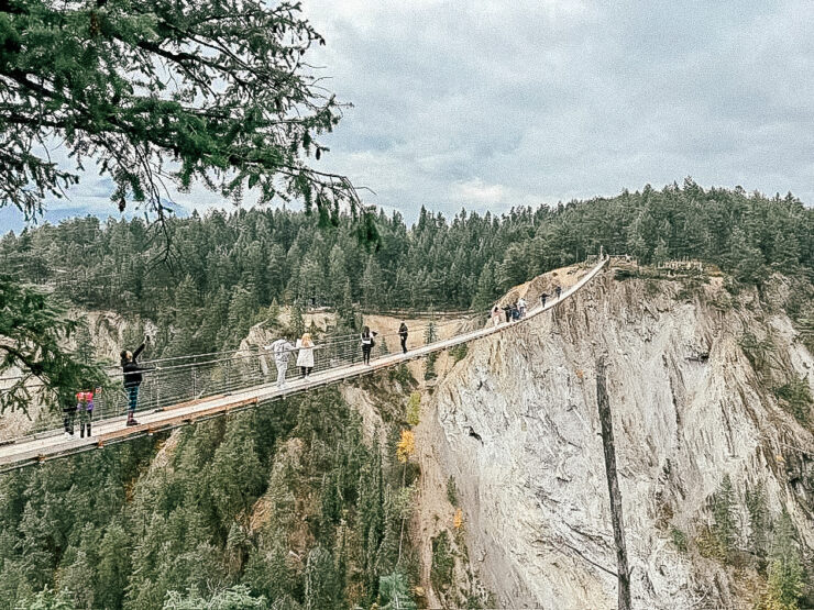 Long view of suspension bridge in Golden BC
