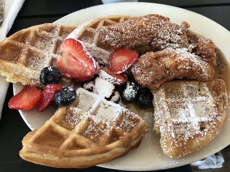 Fried Chicken & Waffles with Pecan Syrup at Cane River Commissary