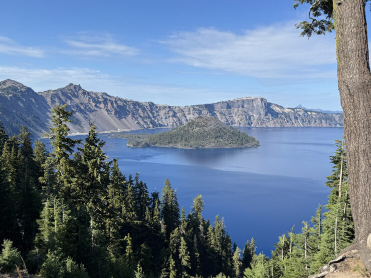 Crater Lake view showing Wizard Island.