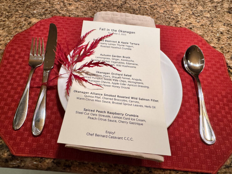 In-suite dinner prepared by Chef Bernard Casavant at The Royal Kelowna