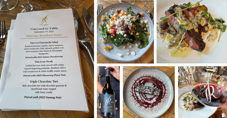 Vineyard to Table experience at Irvine & Roberts with photos of each course, the wine, and a menu.