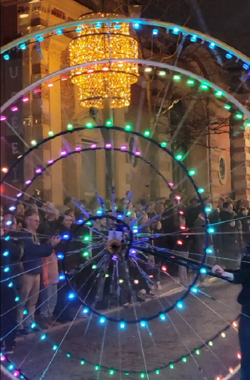 wheels of colored lights roll down Avenue de champagne during Habits de Lumière Epernay