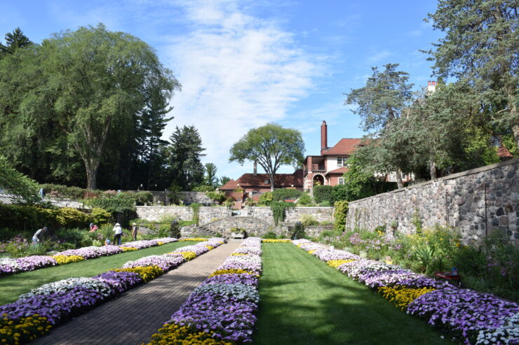 This photo shows the Sunken Gardens at Cranbrook, with the house in the background.