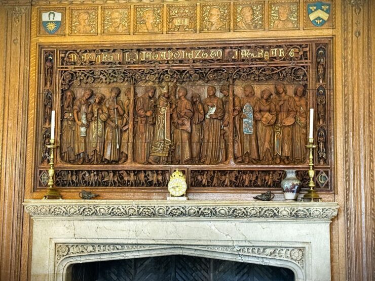 This photo shows the Frieze - a decorative horizontal band above a fireplace mantel - inside Cranbrook House
