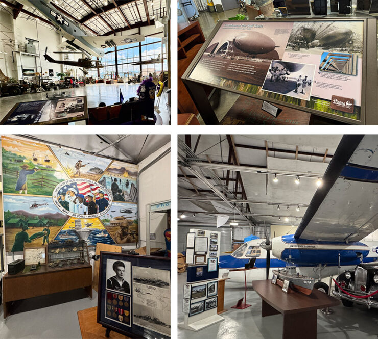 Four images showing exhibits in Houmas' Regional Military Museum