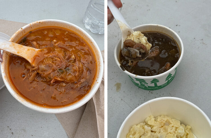 Turtle soup and seafood gumbo, served with a side of potato salad. 
©Debbra Dunning Brouillette