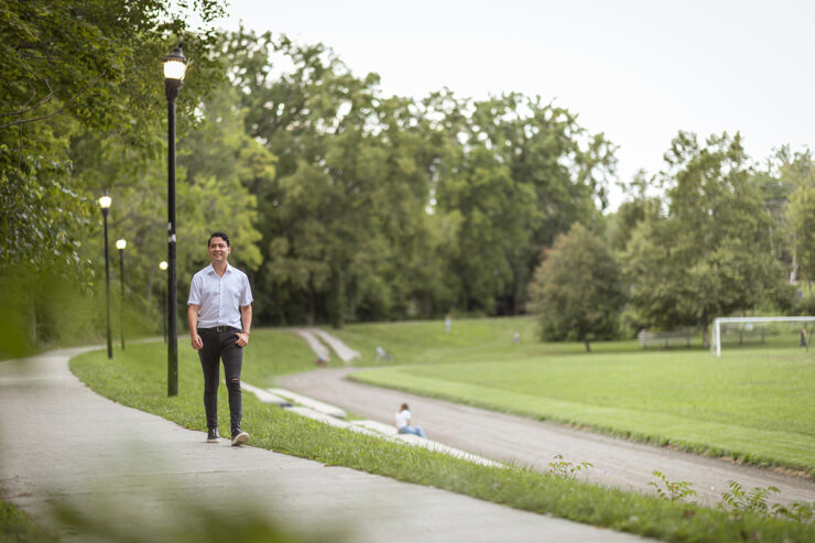 An individual strolling in Frog Island Park