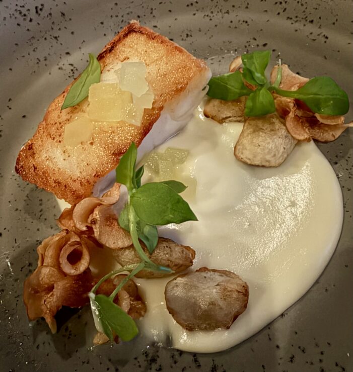 Sablefish with Sunchoke Puree and Chips at Domaine Serene