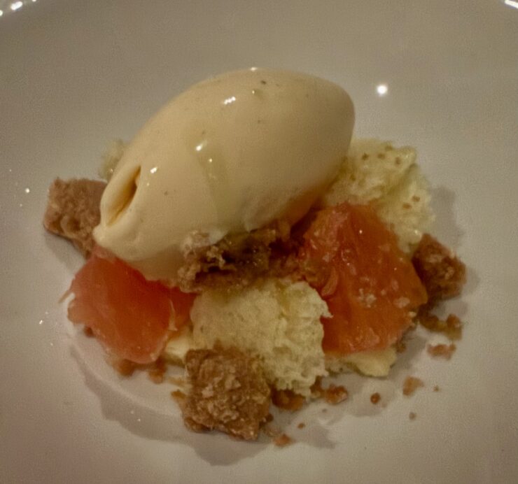 Sea Buckthorn Ice Cream with Almond Crumbles dessert at Domaine Serene