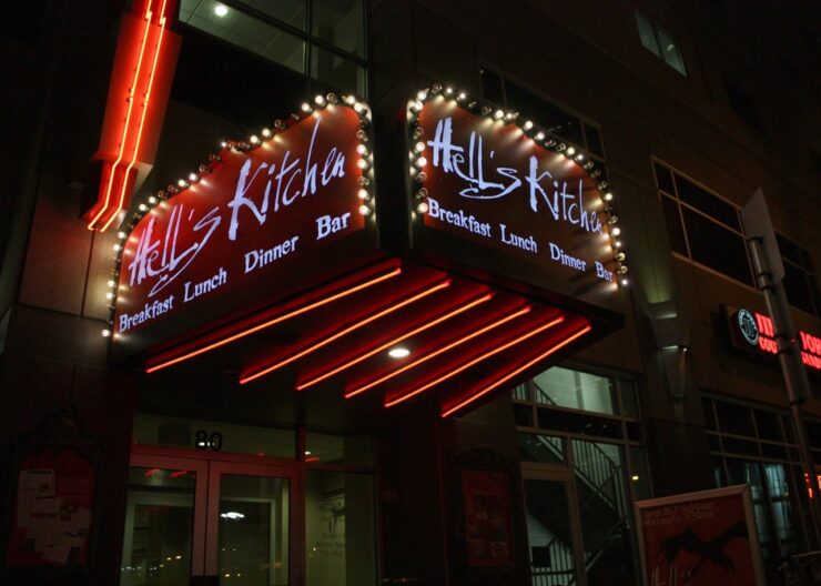 Sign outside Hell's Kitchen, a famous restaurant in Minneapolis