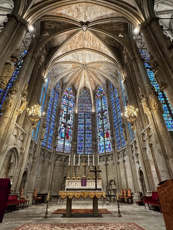 stained glass above altar in Basilica Saint Nazaire