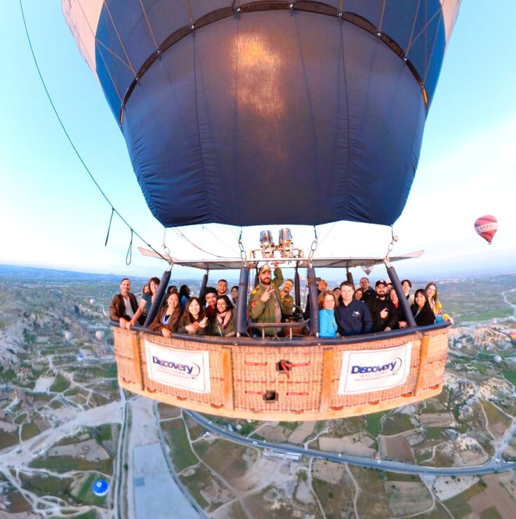 Our balloon basket high above Cappadocia © Discovery Balloons