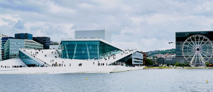Walkers on the roof of the National Opera house. 