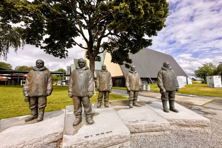 Statues of Norway's polar explorers outside the Fram Museum. 