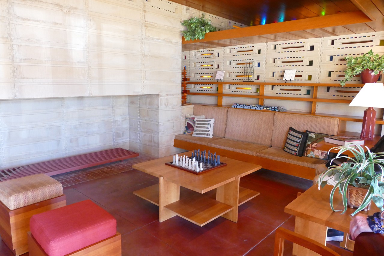 Living room of Frank Lloyd Wright's Usonian House on the Florida Southern College campus