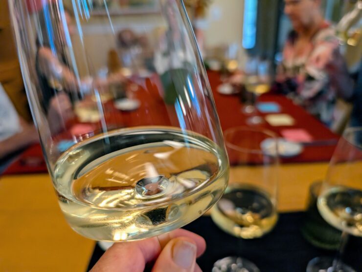 wine glass in front of table