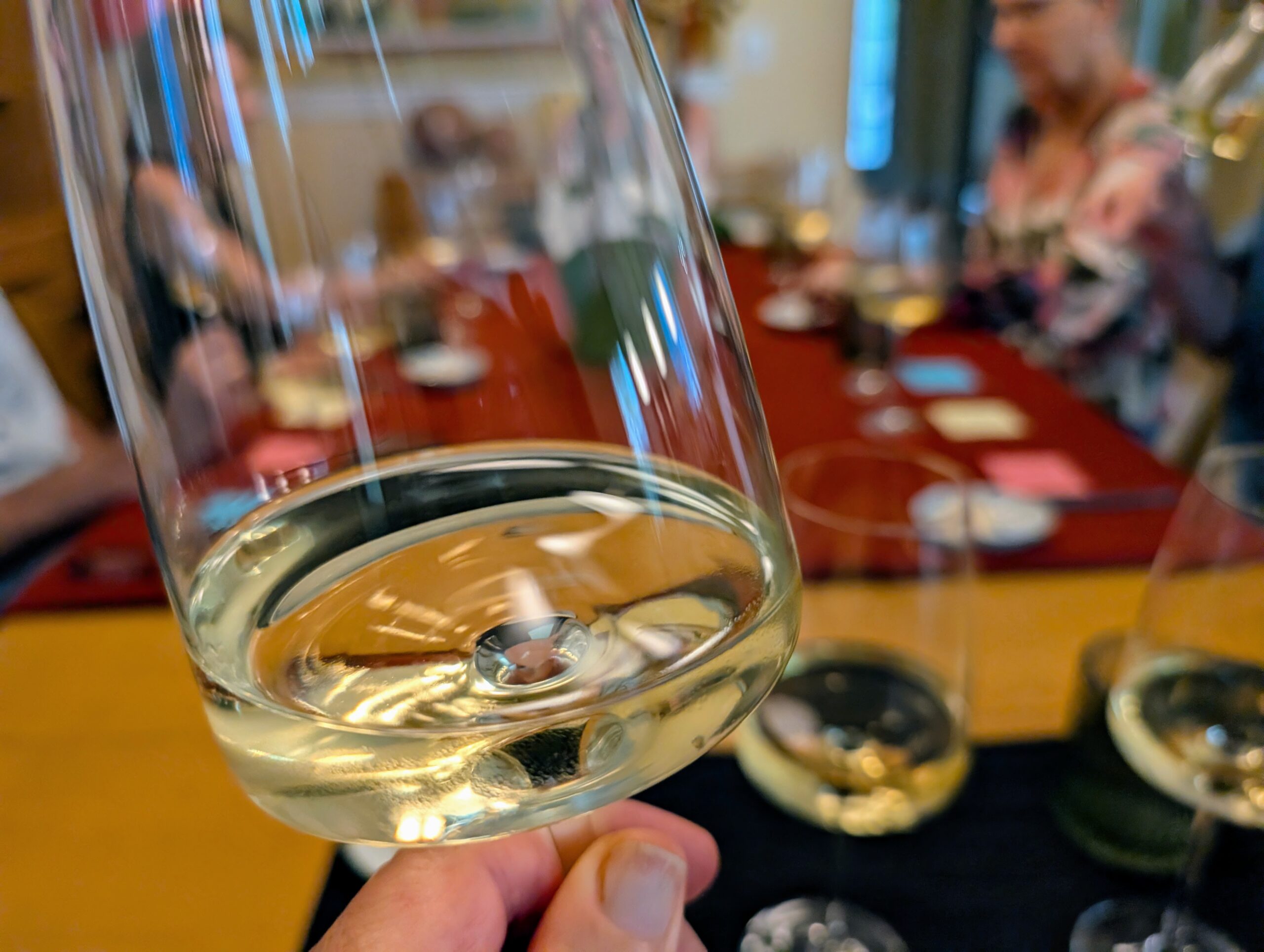 wine glass in front of table