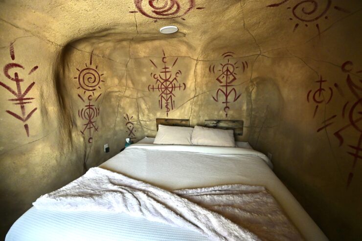 The bedrooms in Outpost X above ground caves look carved out of hard rock, but they are cozy and comfortable. Perfect for a good night's sleep after a day defending the galaxy. ©Julia Bayly