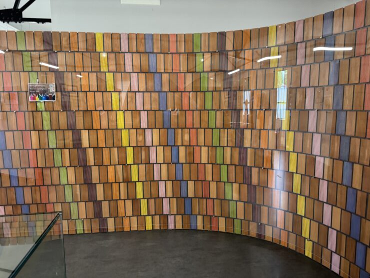 A wall of colored pencils at Derwent Pencil Museum