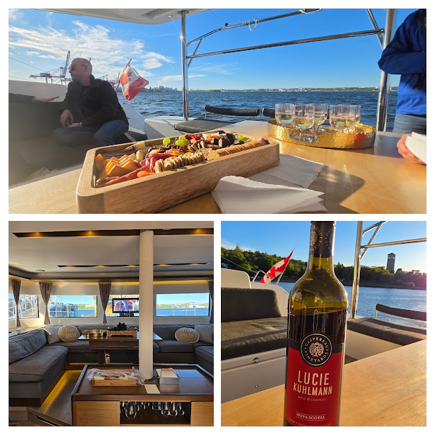 Snacks and wine on boat