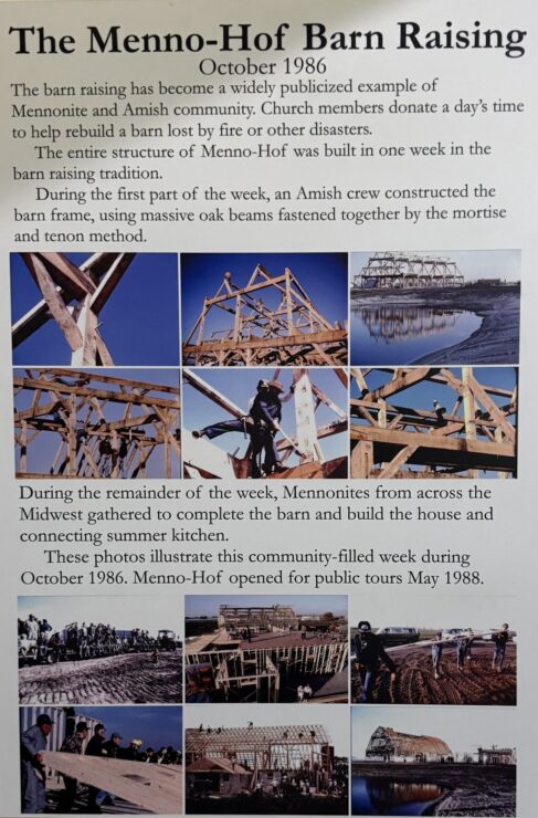This image shows the process of how the Menno-Hof building was completed in a barn-raising fashion
