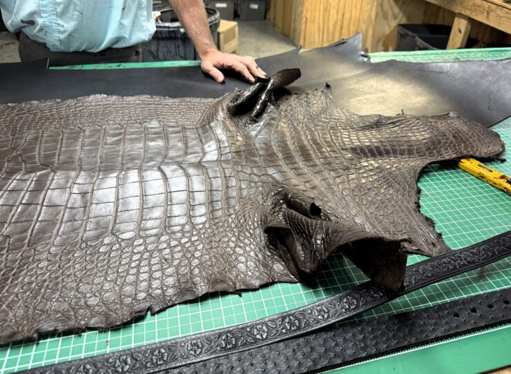 The image shows an exotic alligator hide, which is used by Silver Star Leather for some of their products.