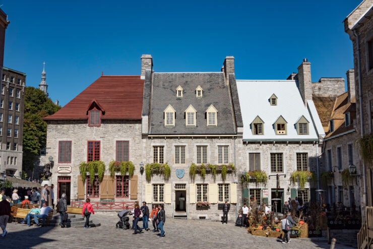 Heritage buildings and cobblestones in place Royale, where Samuel de Champlain founded the first permanent settlement in New France in 1608.
