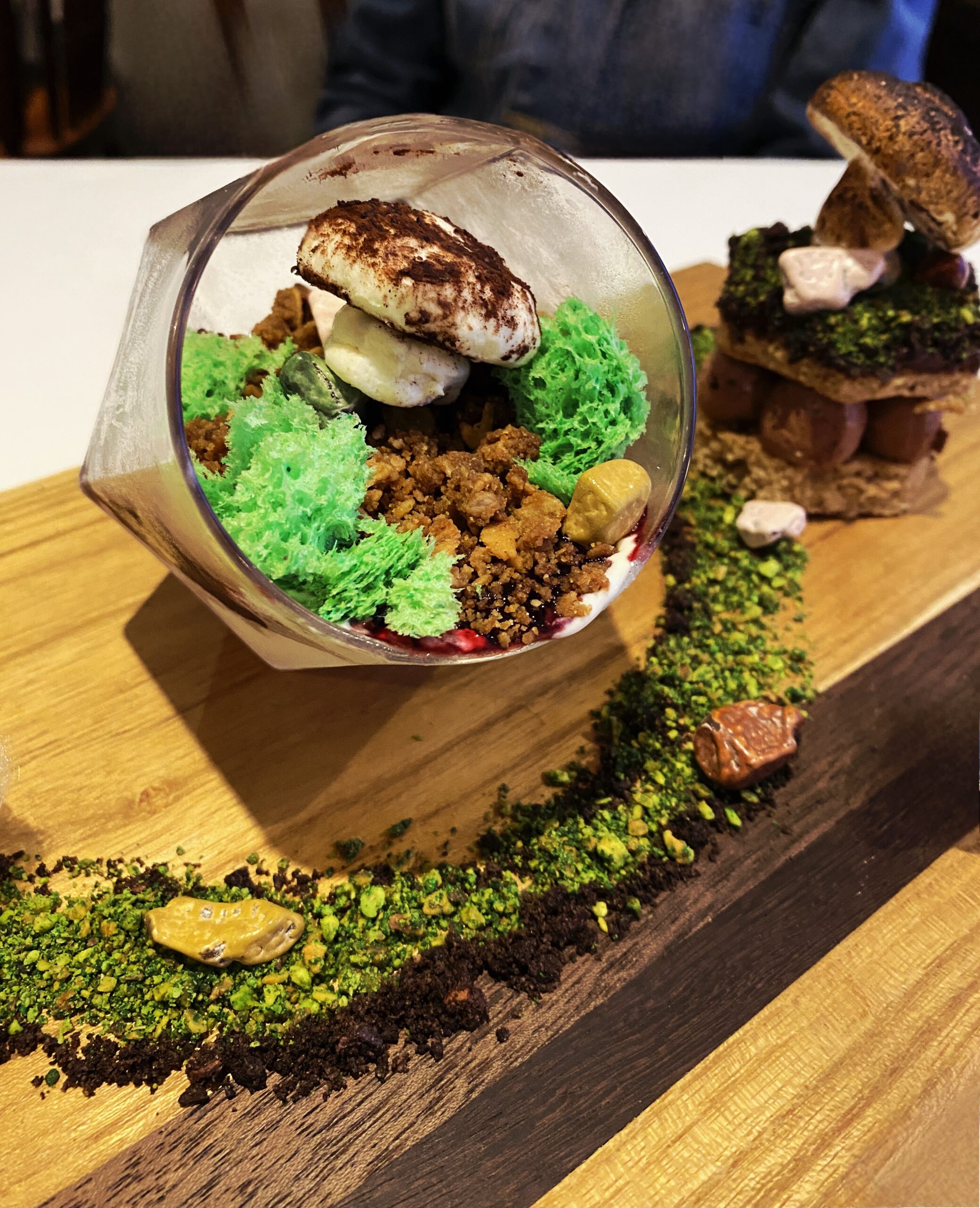 A "terrarium" filled with edible goodness, from the dirt to the mushrooms.