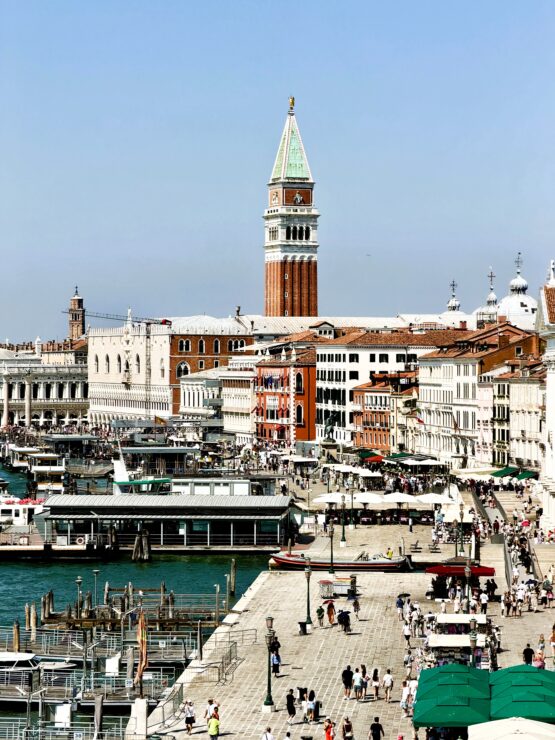 St Marks Square and Lagoon Waterfront view from Gabriella Hotel rooftop Presidential Suite