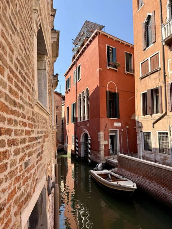 Boat parked on a canal