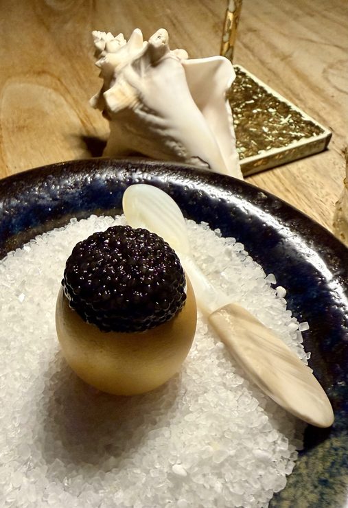 Signature dish of custard egg with caviar at Brass Boer