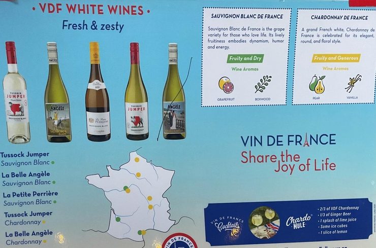 Vin De France white wine display.